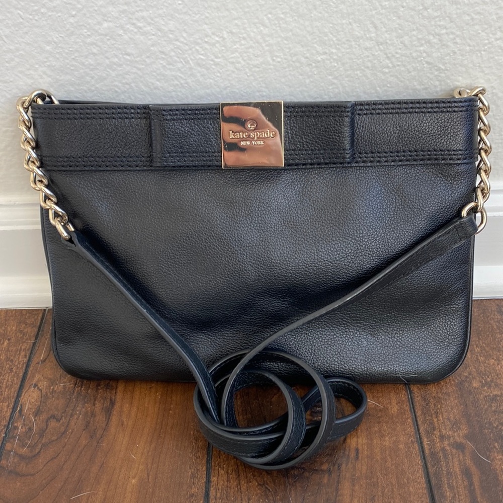 Kate Spade Black Leather Chain Strap Bow Detail Crossbody Bag